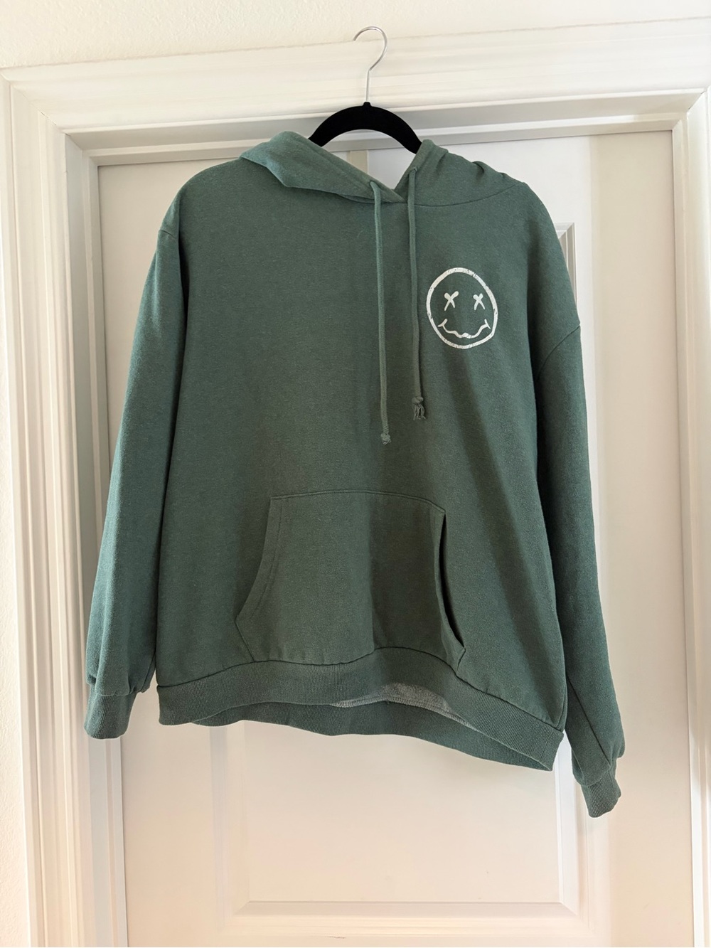 Full Tilt Green Hooded Pullover Sweatshirt with Smiley Graphic